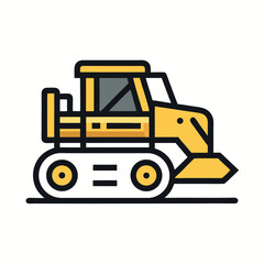 Minimal line art vector icon of a bulldozer. Perfect for construction graphics, heavy equipment visuals, industrial designs, site work symbols, building projects, and machinery branding.