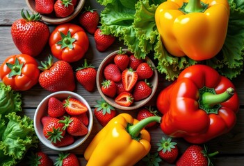 vibrant colorful flat lay fresh seasonal produce abundance rich hues organic fruits vegetables healthy lifestyle, nature, texture, clarity, food, cultural