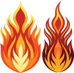 Fire flames set with vector icons showing burning heat and warm orange blaze elements for design and illustration
