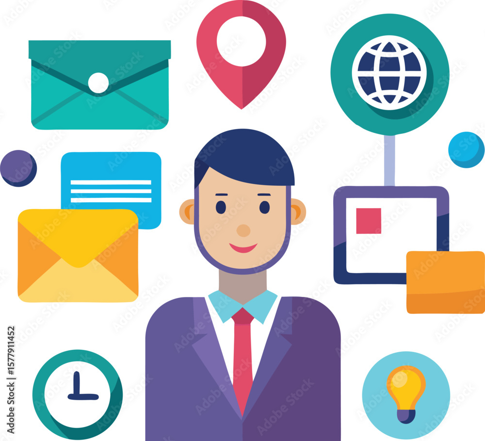 Poster set of flat business icons for web and mobile applications showing communication technology and soci