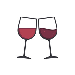 Stylized clinking glasses of red wine, minimalist design, celebration and beverage concept
