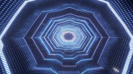 Glowing Hexagonal Tunnel Animation with Pulsing Blue Neon Lights - Powered by Adobe