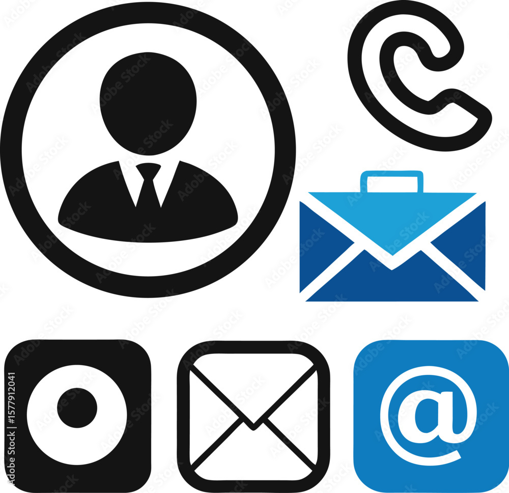 Aufkleber contact icons set for business and communication with mail email user and web symbols