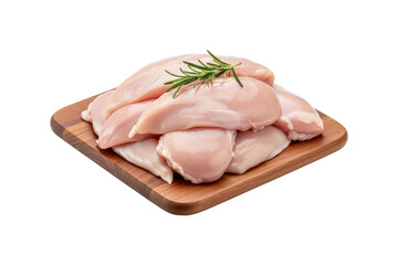 Raw chicken breasts on cutting board, PNG isolated on transparent background, fresh poultry for cooking