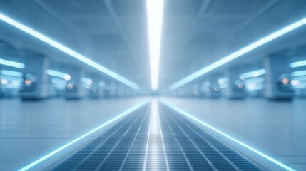 Fototapeta premium drone shot through lab ceiling grate capturing rows of bioprinters
