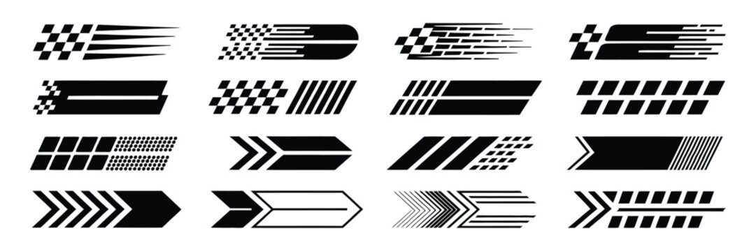 Racing stripes and checkered flag designs for motorsport
