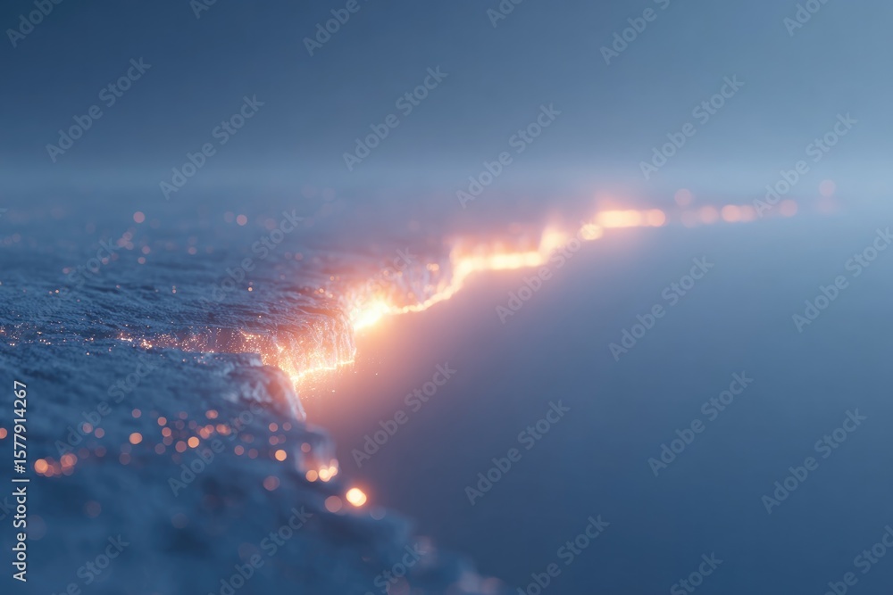 Aufkleber drone-style overhead of broken concrete terrain revealing glowing pipeline beneath visualizing hidde