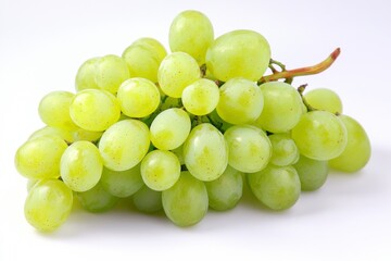 Isolated bunch of fresh green grapes reveals their vibrant color and plump texture. Ideal for health-conscious individuals seeking nutritious snacking options or culinary uses
