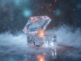 Crystal Jewelry Box with Light Refracted Through Mist