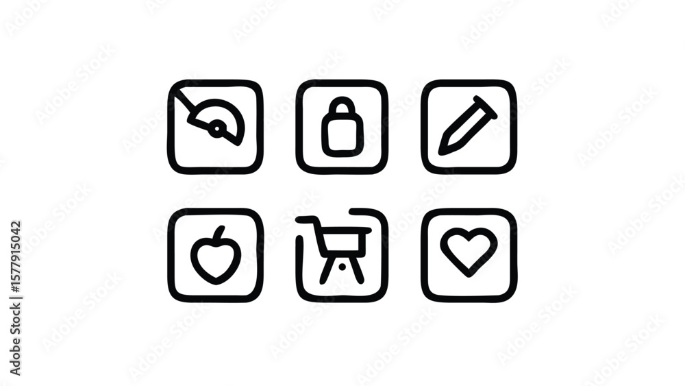 Poster hand drawn icon set for app interface and web design