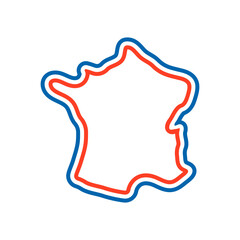 French map represented as a countour made up of three colors-blue, white, red. Isolated vector illustration. Transparent background.