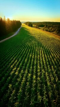 Aerial View of Cornfield at Sunrise