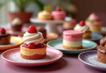 Fototapeta premium decadent desserts vibrant color plates luscious confections sweet delights colorful gourmets visual gastronomy, cupcake, chocolate, frosting, fresh, berry