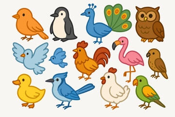 aAssortment of Cartoon Birds illustration vector