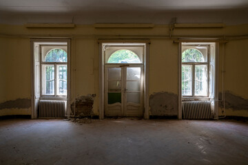 Abandoned Historic Palace with Weathered Architecture and Atmospheric Decay