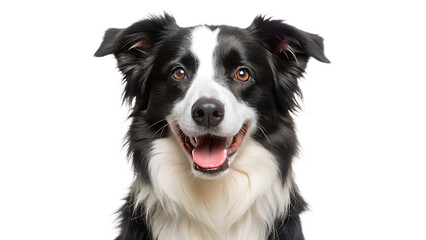 Fototapeta premium A happy border collie dog with its tongue out, looking directly at the camera with a friendly expression isolated on transparent background