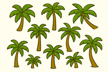 Collection of Cartoon Palm Trees for Summer and Tropical Themes
