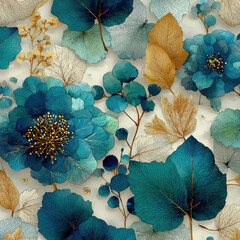 Fototapeta premium Autumn leaves on the ground in a seamless floral pattern, vintage nature illustration.