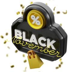 Black November shopping discount. 3d illustration.
