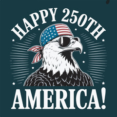 Bald Eagle Wearing American Flag Bandana and Sunglasses Celebrating 250th America vector
