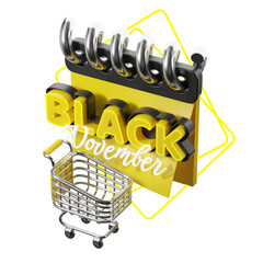 Black November shopping cart. 3d illustration.