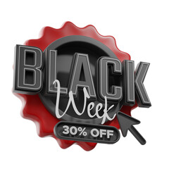 Black Week sale label. 3d illustration.