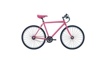 A vibrant pink bicycle with a sleek design stands out against a dark backdrop, ideal for transportation and recreation.