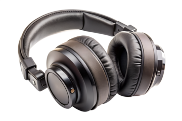 A pair of sleek black wireless headphones isolated on transparent background, ready to deliver immersive audio experiences