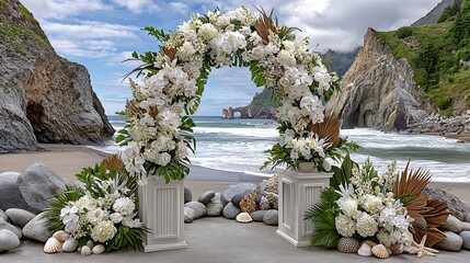 Elegant seaside wedding archway high resolution photo