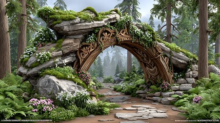 Enchanted forest archway nature stone wood high resolution image