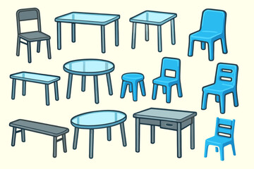 Collection of Tables, Chairs, and Furniture for Various Uses