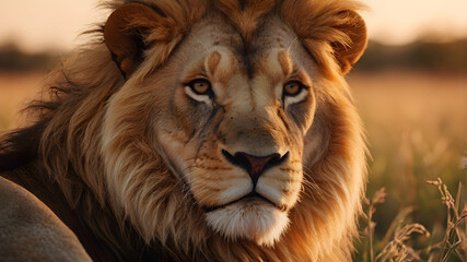 Fototapeta premium A lion is looking at the camera with its mouth open