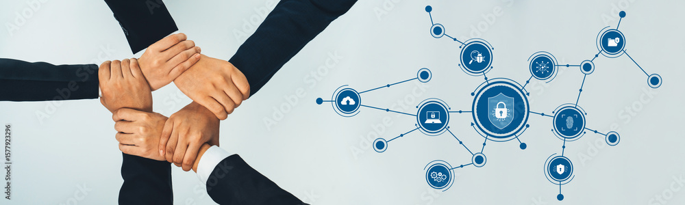 Poster a diverse team collaborates to enhance security measures in a digital ecosystem. their commitment is