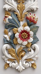 Luxurious 3D floral sculpture with golden ornamental accents high resolution photo