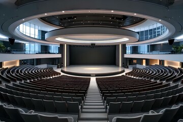 Fototapeta premium Modern Empty Auditorium Interior with Stage and Tiered Seating Architecture