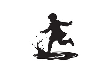Child Running Through a Puddle on a Rainy Day Silhouette