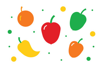 Colorful flat design peppers and circles scattered on 