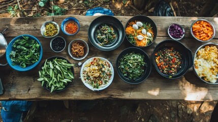 Fresh and Colorful Spread of Healthy Ingredients on Wooden Table