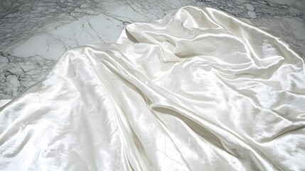 Obraz premium Luxurious Draped White Silk Fabric on Marble