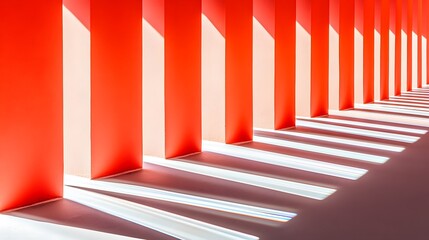Abstract Red Columns Sunlight Shadow Architecture