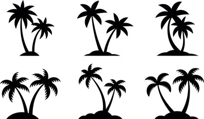 Tropical Palm Tree Silhouettes:  Simple, Black, Island Vacation Icons