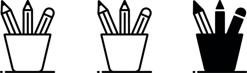 Simple Line Icons: Pencils in Holder,  Three Styles,  Clean Design