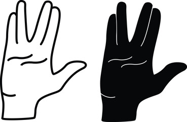 Obraz premium Vulcan Salute Silhouette Flat and Outline Design 