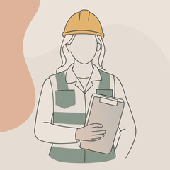 Minimalist Line Drawing of a Female Construction Worker