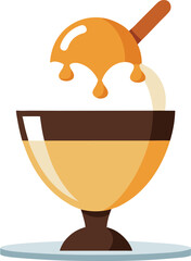 Cold Pressed Juice Variations Delicious Caramel Ice Cream Sundae in a Glass Bowl, Sweet Treat, Dessert Icon Illustration