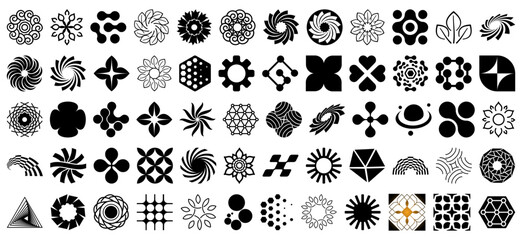 Various modern abstract design elements set, ideal for logo creation or use in diverse graphic design projects with clean aesthetics.