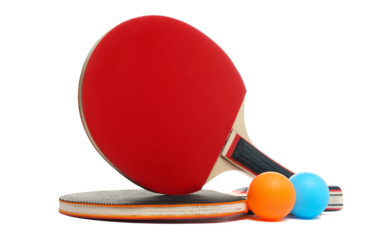 Two ping pong racket with colorful balls isolated on white background, sport