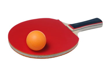 Ping pong racket with orange ball isolated on white background, sport