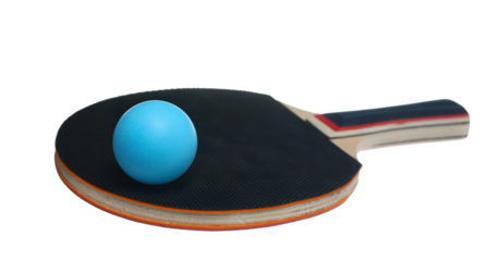 Ping pong black racket with blue ball isolated on white background, sport, clipping path