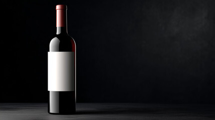 Red wine bottle on black background.